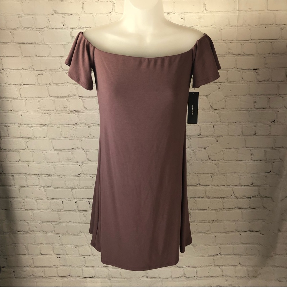 NWT - Lulu's Plum Colored Off the Shoulder Mini Dress w/ Flutter Sleeves. Size S